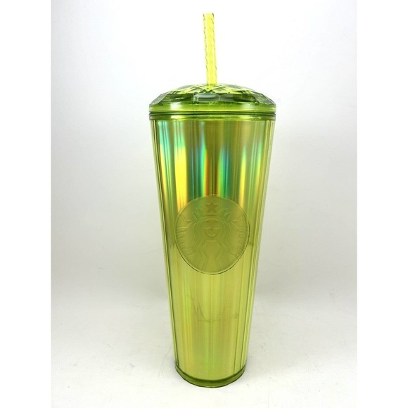 Starbucks Lime‎ Green Yellow Iridescent Tumbler Venti 24 Oz Travel Cold Cup 2023 - Picture 1 of 9